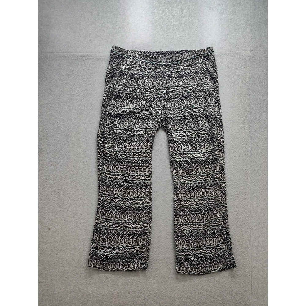 Old Navy Women Pant XL Black Geometric Wide Leg Drawstring Waist Soft Bohemian
